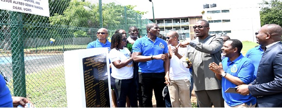 Nana Ayew Afiye (3rd from right), MP for Effiduase Asokore, with members of the year group unveiling the plaque to inaugurate the sports facility at the University of Ghana Medical School. Picture: EBOW HANSON